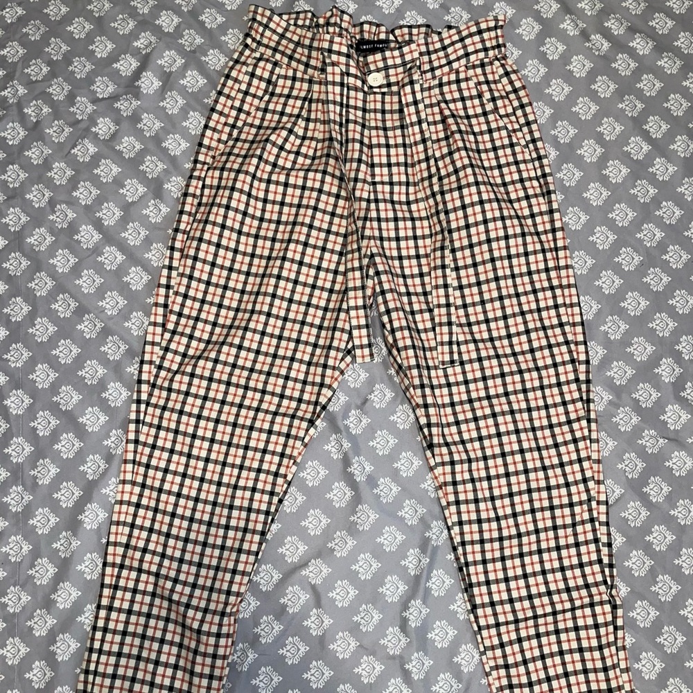 Plaid Paperbag High Waist Pants